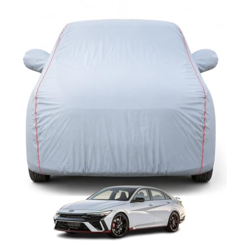 Image of Premium Car Cover for Hyundai's Elantra Model | Waterproof, UV & Dust Protection | Mirror & Antenna Pocket | Triple Stitched, Soft Inner Lining, Belt & Buckle (Dark Grey)