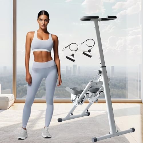 Escalador Vertical Blanco Plegable MáQuina de Ejercicios de Escalada Vertical Ajustable Manillar Pedales Unisex MáQuinas de Cardio Fitness para NiñOs Adultos Entrenamiento de Cuerpo Completo