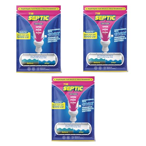 Image of T1B Septic Tank Cleaning Powder - 100X Powerful Formula Microbes & Enzymes, Odour Removal, Prevents Blockages & Clears Drains, Septic Tank Treatment Powder, Tank size 5000 litre, 100g (pack of 3)