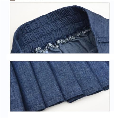 Women Denim Pleated Skirt Plus Size All-Match Long Maxi Elastic Waist with Pockets Belt Midi Skirt4