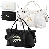 Sanwuta 4 Pcs Mr Mrs Duffel Bag Set 2 Honeymoon Travel Bags with 2 Toiletry Pouches Weekender Gym Tote for Couple Wedding Engagement Valentines His Hers Gifts Bridal Shower Gifts