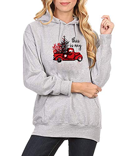 Image of Barlver Womens Christmas Hoodie Sweater Snowflake Fuzzy Fleece Pullover Sweatshirts with Pocket - Grey - Small