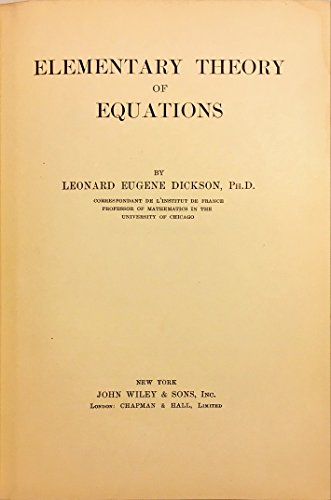 Elementary Theory of Equations B000E7S2WC Book Cover