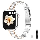 MioHHR Thin Metal Bands Compatible with Apple Watch Band 38mm 40mm 41mm 42mm(Series 11 10),Slim Narrow Stainless Steel Strap for Women iWatch Bands Series 9 8 7 6 5 4 3 2 1 SE3/2/1`,Silver/Rose Gold
