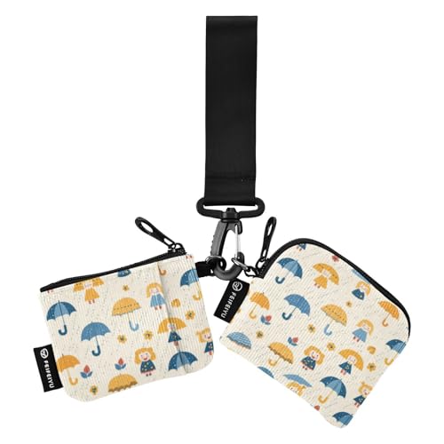 Cartoon Umbrella Rain Women's Card Cases Change Holder Minimalist Business Card Case Money Organizer with Wristlet Strap for Lady 2 Pcs tarjetero para Credit
