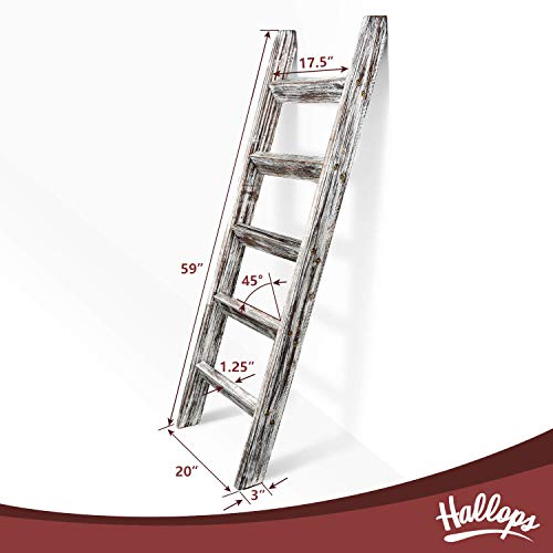 Hallops Blanket Ladder 5 ft. Premium Wood Rustic Decorative Quilt Ladder. White Vintage Wooden Decor. Throw Blankets Holder Rack (White on Brown)
