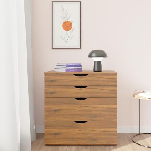 Image of VIKI Dresser with 4 Drawers, Chest of 4 Drawers,Clothes Storage, Organizer Unit for Bedroom, Hallway, Entryway,Easy Pull Drawers, (Brussel Walnut - 44D x 80W x 80H) | 1 Year Warranty