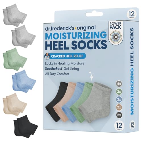 Dr. Frederick's Original Moisturizing Heel Socks for Dry Cracked Heels Treatment - 6 Pairs - Infused with Naturally Nourishing Oils and Butters - Stocking Stuffers for Adults - Power Pack