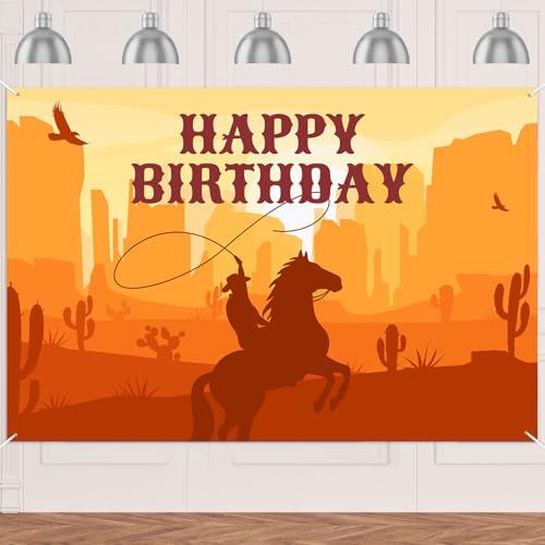 Wild West Cowboy Happy Birthday Banner Backdrop Western Texas Countryside Theme Decorations Decor for Rodeo Western Cowboy Party Wild Birthday Party Supplies