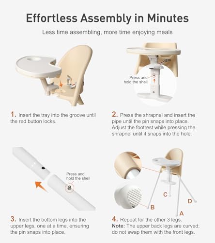 Funny Supply 3-in-1 Foldable High Chair, Portable & Convertible Baby High Chair, Modern Baby Feeding Chair with Removable Double Tray, Lightweight, Space-Saving Design, Easy to Clean, Cream