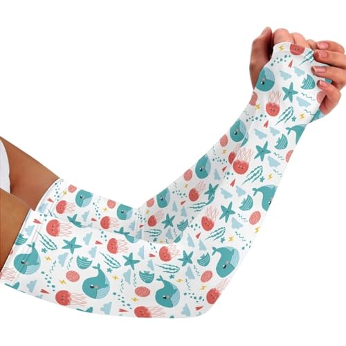 Goronwyfloyd Whales and Starfish Cooling Arm Sleeves Sports Cooling Arm Compression Sleeves for Men Women Teenager Portable and Easy to Clean-M