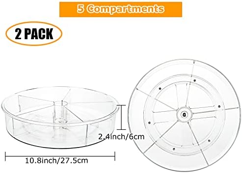 LOLYSIC 2 Pcs Lazy Susan Turntable, 30cm/12" Clear Lazy Susan Organizer with Removable Dividers, Rotating Lazy Susan Cupboard Organiser for Home Office Cabinet Pantry Fridge, BPA Free