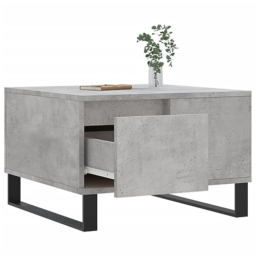 Table basse carrée moderne gris béton avec rangement tiroir et table d'appoint - 5