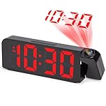 VIVILINEN Projector Clock for Bedroom Digital Alarm Clocks Bedside with Ceiling Display, Temperature & Date, Large LED Screen, 4-Level Dimmer, Night Mode, USB Powered