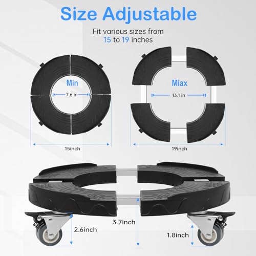 Nefish Trash Can Dolly Wheels, 15-19 Inch Adjustable Round Furniture Dolly with 4 Wheels, Heavy Duty Drum Dollies 440lbs Tire Dollys, Multi Functional Rolling Dolly Cart