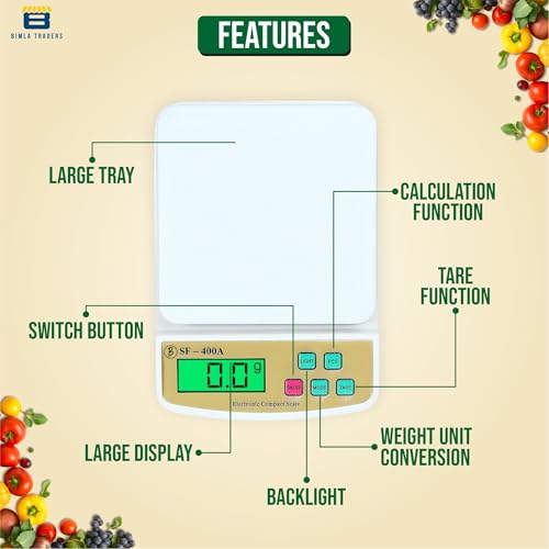 Image of Btag Digital Kitchen Food Weighing Scale For Healthy Living, Home Baking, Cooking, Fitnes & Balanced Diet. | Weighing Scale With Digital Display SF 400 10Kg x 1gms (SF-400A)
