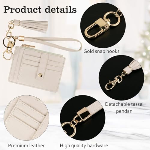 Image of KNGITRYI Small Wristlet Wallets for Women RFID Credit Card Holder Wallet Keychain Wristlet Wallet Credit Card Wallets for Women (Beige)