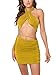 Traje de vestido de dos piezas para mujer, sexy sujetador tubo recortado+falda traje de cintura alta cordones bodycon mini falda conjuntos, A-amarillo, S