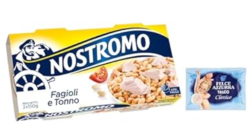 Confezione da 5 Nostromo Tonno e Fagioli,Piatto Pronto con Tonno e Fagioli, Ogni Confezione Contiene 2 lattine da 150g + 1 Confezione di Talco Felce Azzurra in omaggio, Busta da 100g