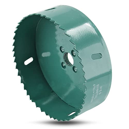 Image of 4-1 /2 Inch / 115mm Hole Saw with Heavy Duty Arbor, 4.5 Inch Hole Saw HSS Bi-Metal Hole Cutter Smoothly Cutting in Cornhole Boards, Plastic, Wood, Fiberboard, Drywall