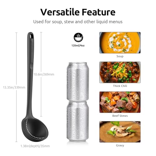 34 cm Silicone Soup Ladle: U-Taste 315℃ Heat Resistant Non-Stick Seamless Rubber Large Kitchen Deep Serving Spoon with Non-Slip Solid Long Handle for Cooking Sauce, Stews, Gravies, Chili (Black) - Image 3