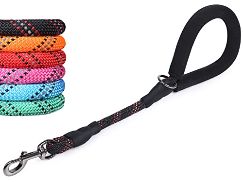 VIVAGLORY ショート犬用リード 18インチ 丈夫 登山 反射ロープ 犬用リード 柔らかいパッド入り交通ハンドル 大型犬用 ウォーキング&トレーニング用 ブラック