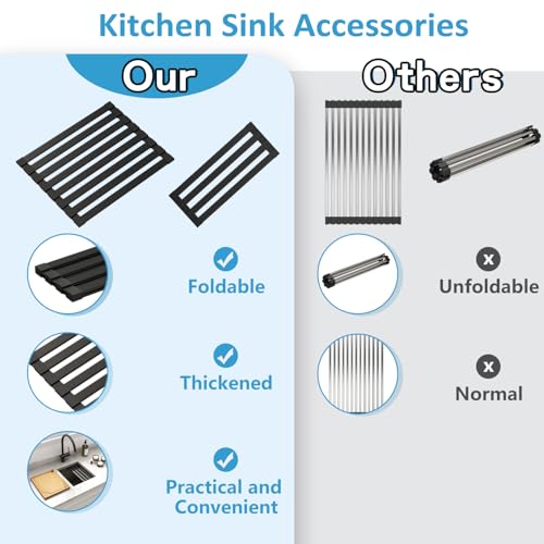Image of LQS 23 Inch Black Undermount Kitchen Sink, Black Kitchen Sink 23 inch x 18 inch, 10 inch Deep Single Bowl Sinks, 16 Gauage Stainless Steel Material, Workstation Ledge With Abundant Accessories