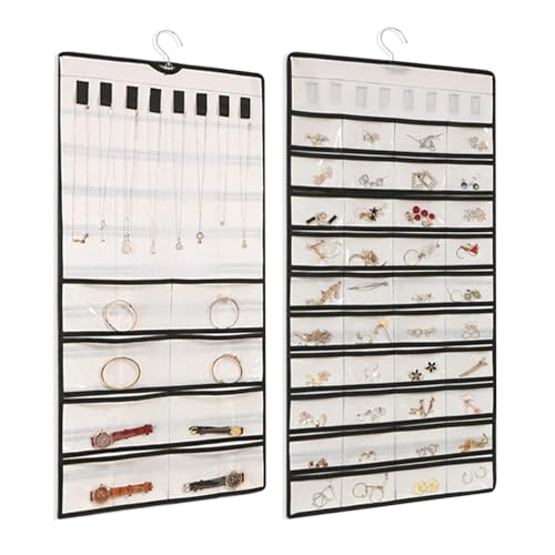 Ceihwa Organizador de Joyas para Colgar,Organizador Bisuteria Pared,Soporte para Colgar Joyas de Doble Cara,Hanging Jewelry Organizer,Colgador Collares Pared,Organizadors de Pendientes-Blanco