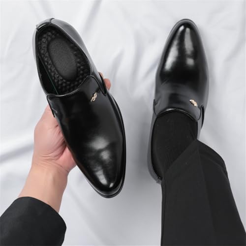 Men's Retro Leather Slip On Pointed Toe Chunky Block Heels Dress Loafers with Medium Top Comfort Non Slip Derby SHOS for Wedding Business Work Dating Party Prom Formal4
