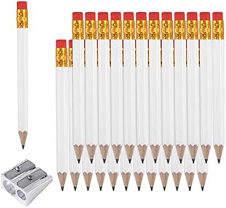 AIEX 25pcs Half Pencils with Eraser, 4 Inch/ 10cm Mini Pencils HB Hexagon Golf Pencils with 1 Sharpener for Kids School Office Baby Shower Wedding(White)