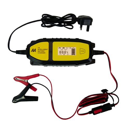 AA AA0725 4A Intelligent Car Battery Charger - LCD,8 Stage, Recover Dead Battery,Up To 4.0 DC Current, Memory/Autostart,Fully Protected From Sparks, Overheating, Reverse Polarity,Short Circuits,Black