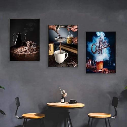 Peinture sur toile de café moulu XINBAO 3 toiles vintage 60x80cm décor mural cuisine
