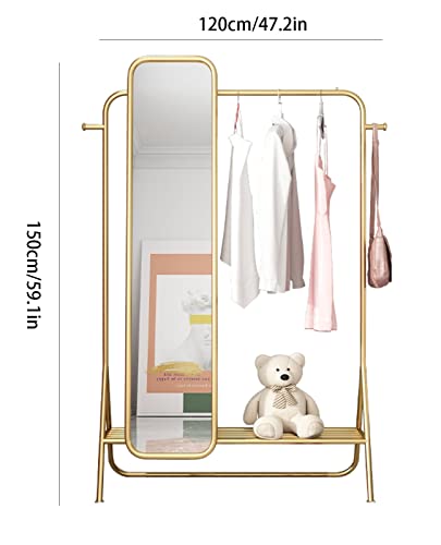 Garment Rack With Mirror Clothes Rack Clothes Organizer With Hooks And Storage Shelf Heavy Duty Sturdy Metal Clothing Coat Rack For Hanging Clothes Display And Storage (Color : Gold, Size : 120Cm/47 #TOP4