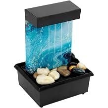 Tabletop Fountain with Light - Battery/USB Operated Mini Indoor Water Feature Zen Meditation Decor Sound Relaxation Ornament for Table, Office, Home, Bedroom Light Blue