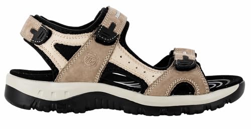 Image of Sport Hiking Leather Suede Sandal with Hook & Loop Strap Lightweight Open Toe Two Colour Variations (Khaki/LightKhaki, UK Footwear Size System, Adult, Women, Numeric, Medium, 3.5)