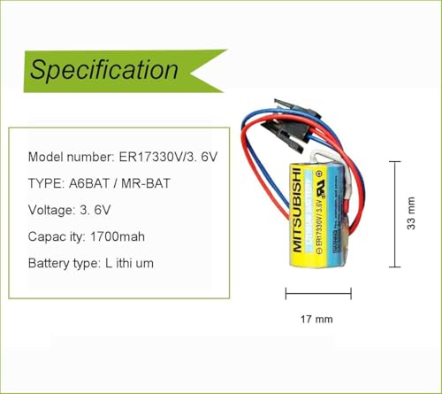 Meewellvetry 30pcs ER17330V/3.6V PLC Battery Size 2/3A 3.6V A6bat MR-BAT Li-ion Battery w/Plug for FANUC CNC System
