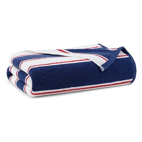 Aston & Arden Striped Beach Towel - Oversized 35 x 70 Soft Plush Thick Cotton, 600 GMS Heavy & Luxury for Pool Chairs, Resort, and Hot Tub, Navy/Red