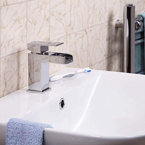 Architeckt® Dakota Bathroom Waterfall Basin Sink Mixer Tap Modern Mono Square Single Lever Handle Faucet for Sinks, Chrome - Image 7