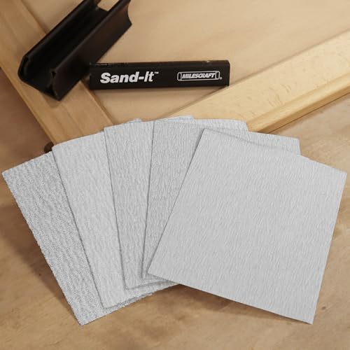 Image of Milescraft 1623 - 1 /4 Sheet Sandpaper 50 Pack - 4.5in. X 5.5in - 80, 120, 150, 220, 320 Assorted Grit. Wet or Dry Sanding. Sand Wood, Metal, Plastic. Fits Milescraft 1622 Sand-It