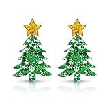 Thème de Noël: ces boucles d'oreilles en pente sont conçues avec un arbre de Noël vert et des éléments étoiles jaunes.Les éléments de Noël classiques peuvent créer une atmosphère festive forte.La mode et le design à la mode vous amèneront heureux.