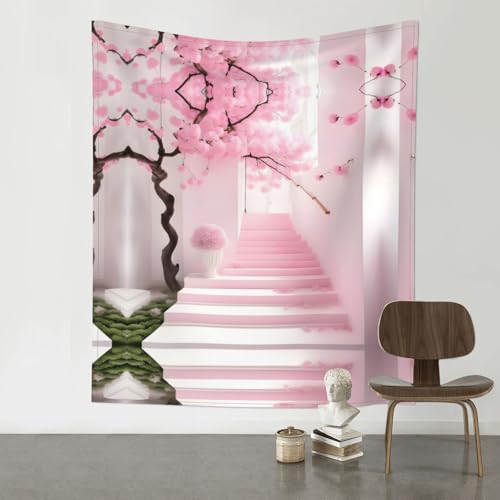 Tapisserie murale fleur de cerisier pour salon cocooning rose