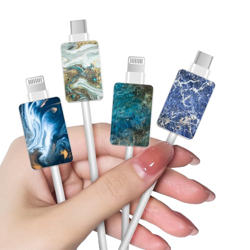 Data Cable Protector for iPhone Type-c, Unique Luxury Marble Pattern 4pcs Soft Phone Cable Protector,Charging Cord Protector,Cable Chomper,Cable Sleeve Cord Saver for Women Girls