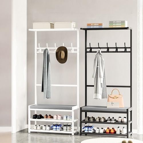 Meuble à chaussures pivotant avec étagère réglable et porte-manteau vertical modulable