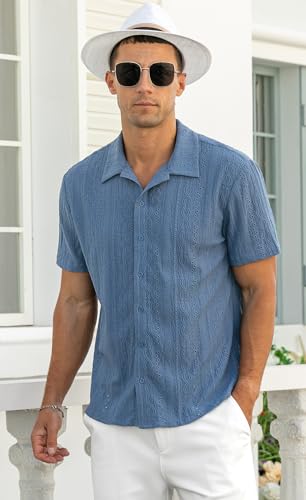 NITAGUT Men's Short Sleeve Shirts Casual Button Down Shirts Vacation Beach Summer Hollow Out Tops2