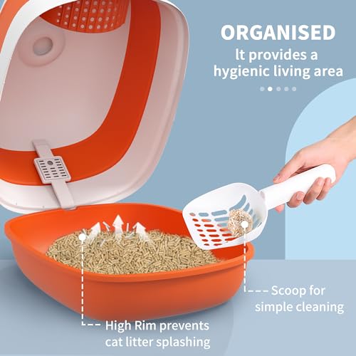 Caja de arena cubierta para gatos grande naranja PawHut miniatura 4