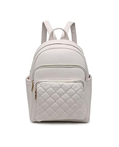 Jfy Women's Beige Quilted Check Pattern Backpack (Beige) Size 2