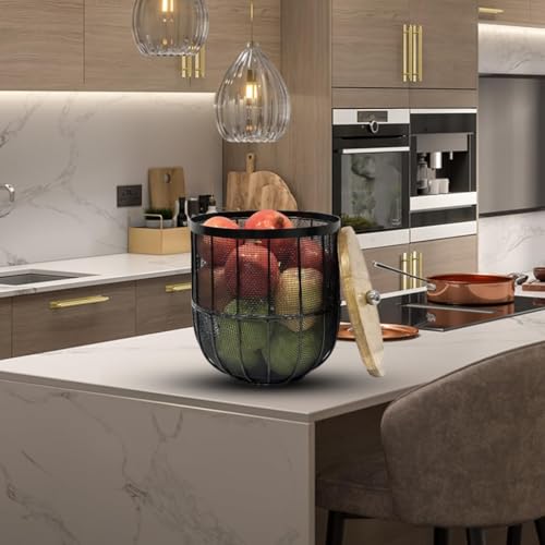 Image of Modern Metal Fruit Basket /Bowl with Lid - Perfect for Fruits, Vegetables, and Home Decor, Durable Design, 22x20cm (Silver (PACK OF 1)) (black, large)
