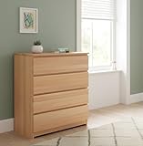 Krok Wood Kommode Julia mit 4 Schubladen, 91 x 99 x 41 cm, Massivholz Buche, Grifflose Schubladen, Mehrzweckschrank für Flur, Schlafzimmer, Wohnzimmer, Einfache Montage