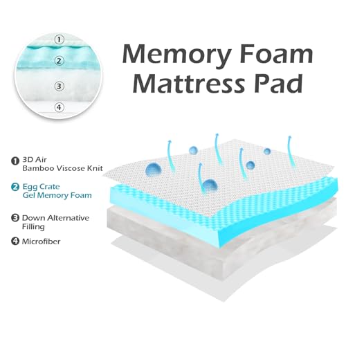 Hansleep Memory Foam Short Queen Mattress Topper, RV Queen Camp Mattress Pad Cover with Deep Pocket, Breathable Pillow Top Mattress Topper Short Queen with Gel Foam, 60x75 Inches, White