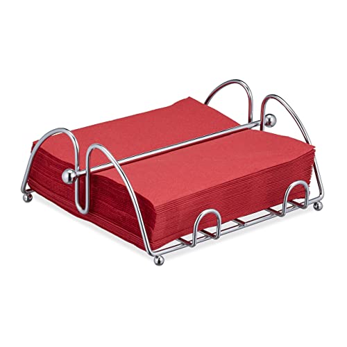 Relaxdays Serviettenhalter, mit Beschwerer, f&uuml;r 33x33 cm Servietten, Edelstahl-Optik, Serviettenst&auml;nder, Metall, silber 10027738
